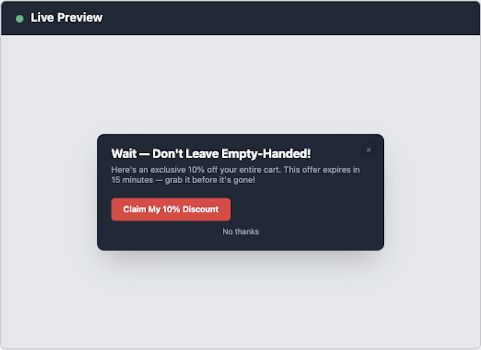 Intervention: Exit Intent Popup