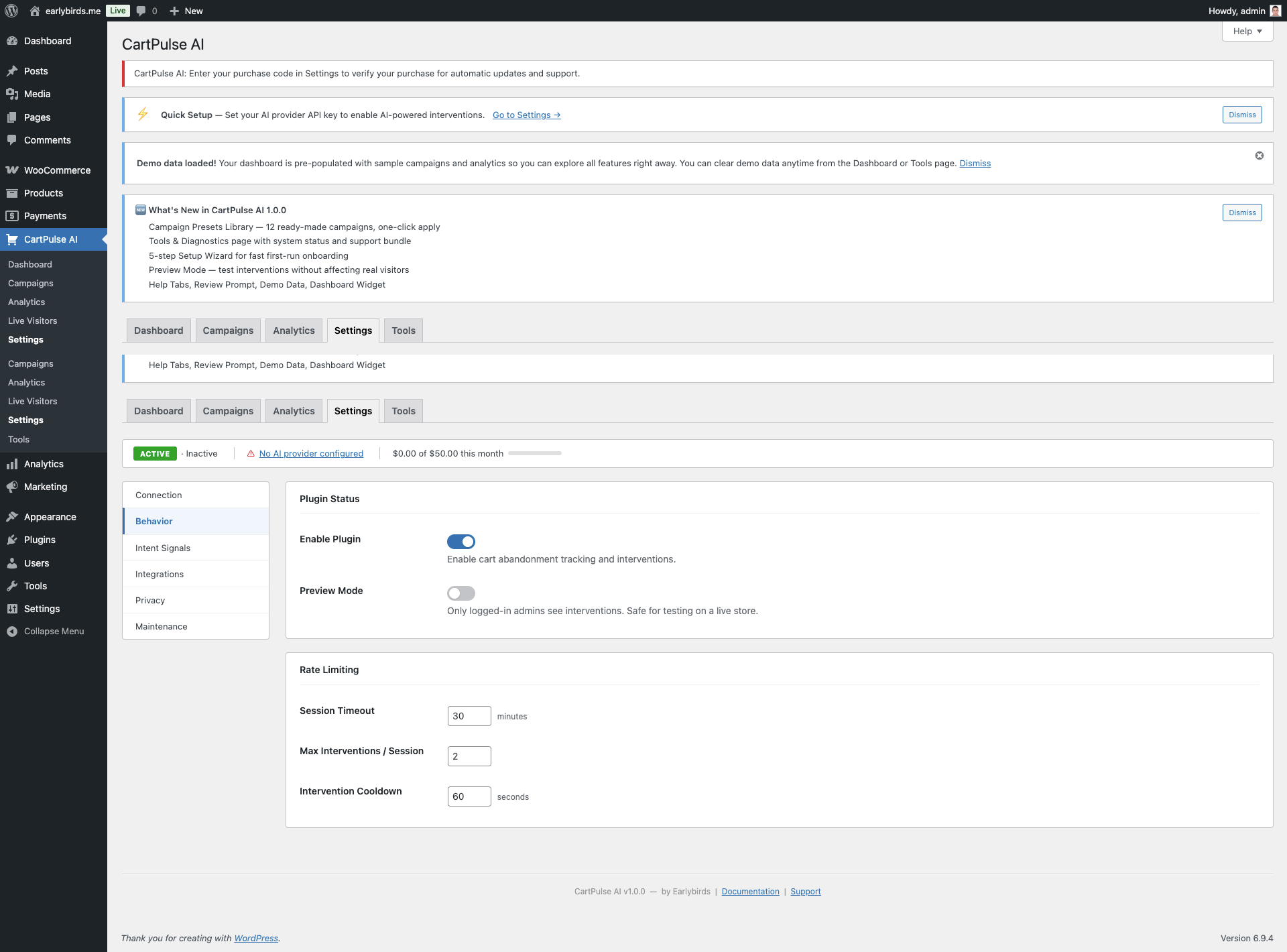 Settings: Behavior Tracking