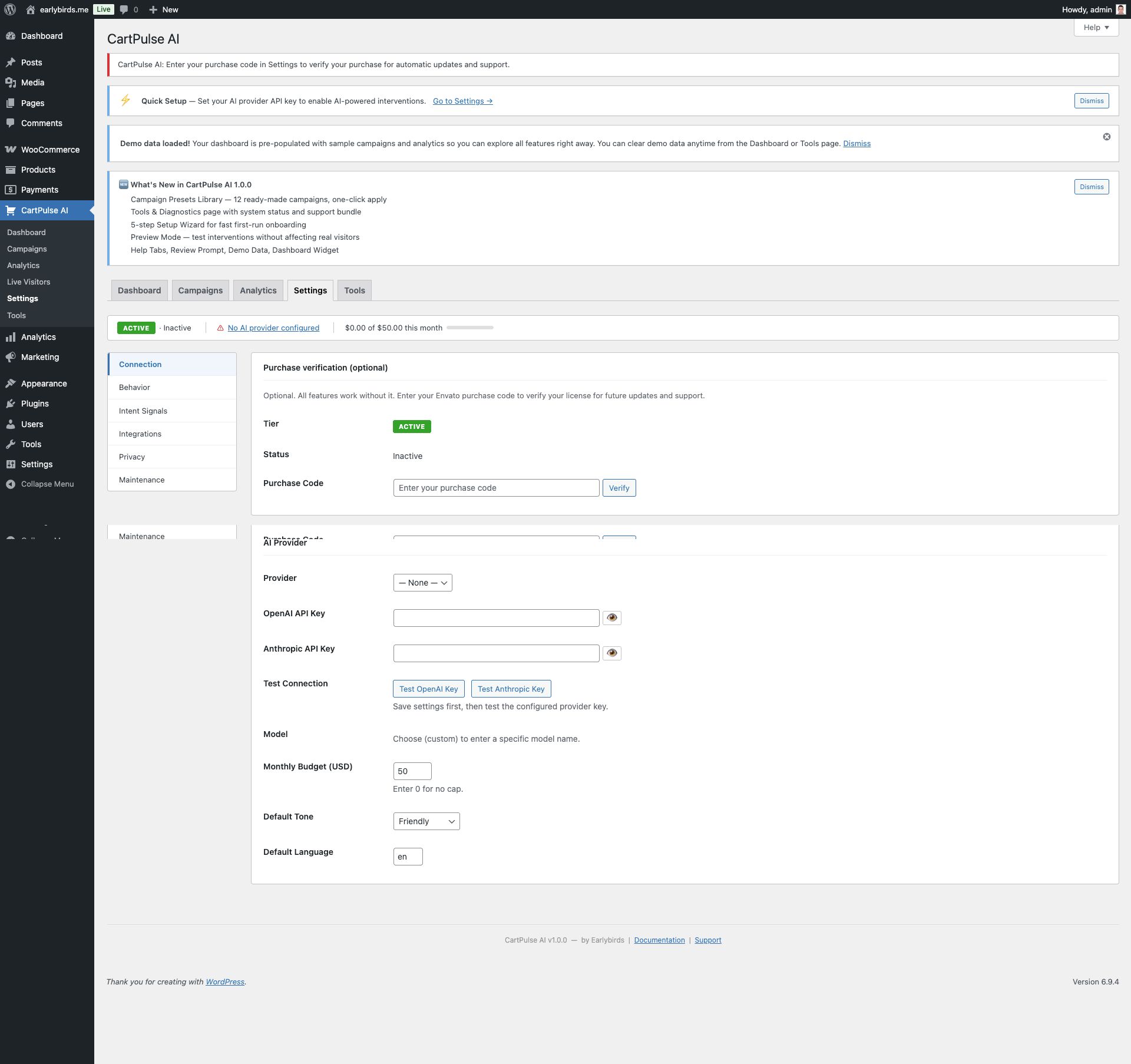 Settings: AI Provider Connection