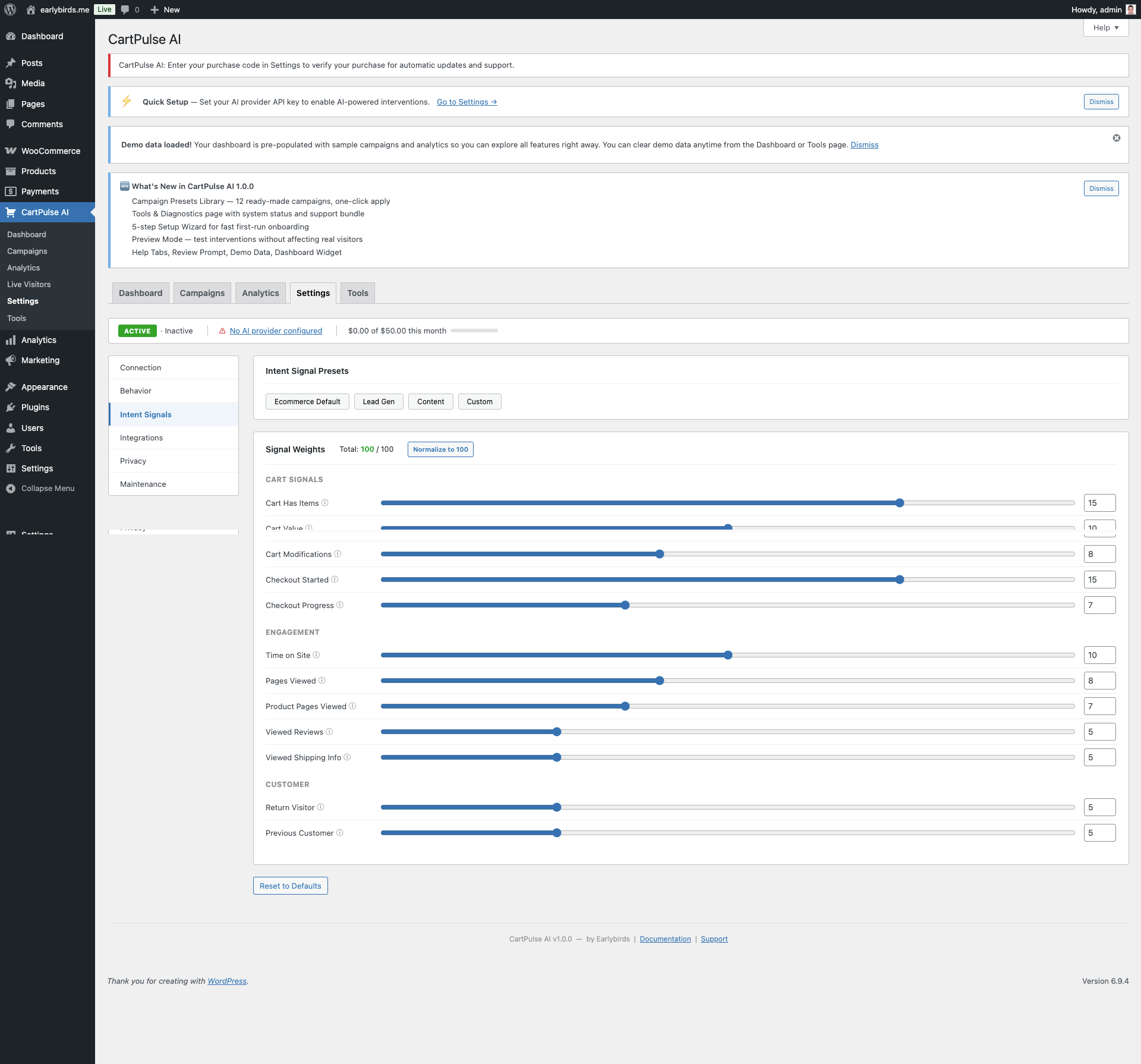 Settings: Intent Signal Weights