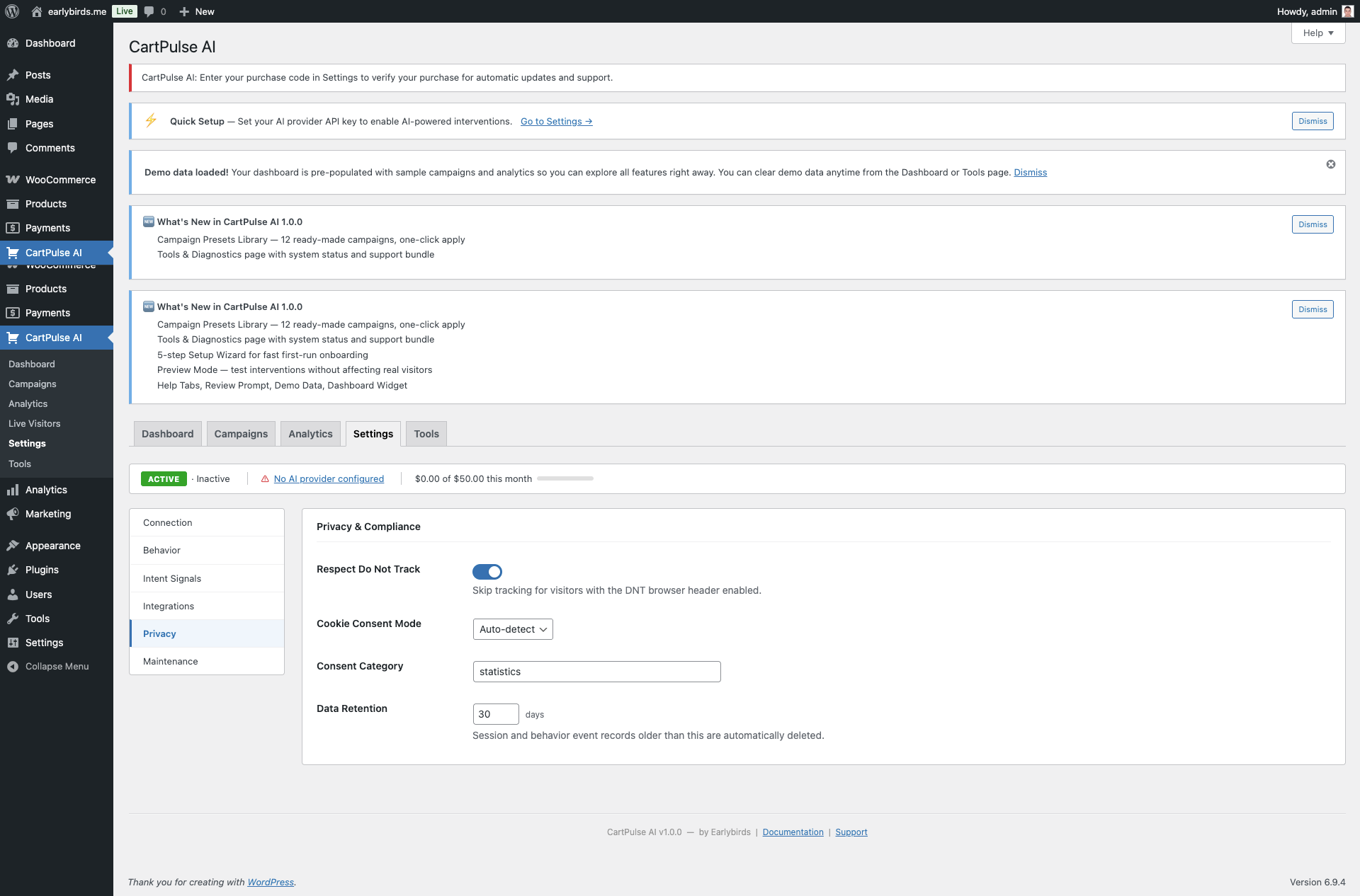 Settings: Privacy & Consent