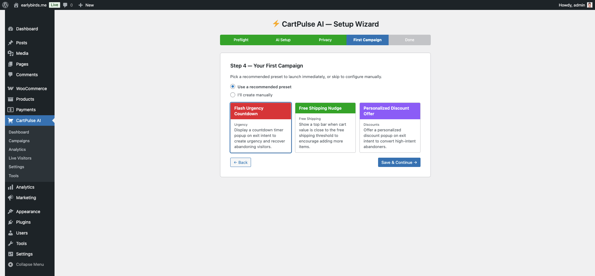 Setup Wizard — Step 4: First Campaign