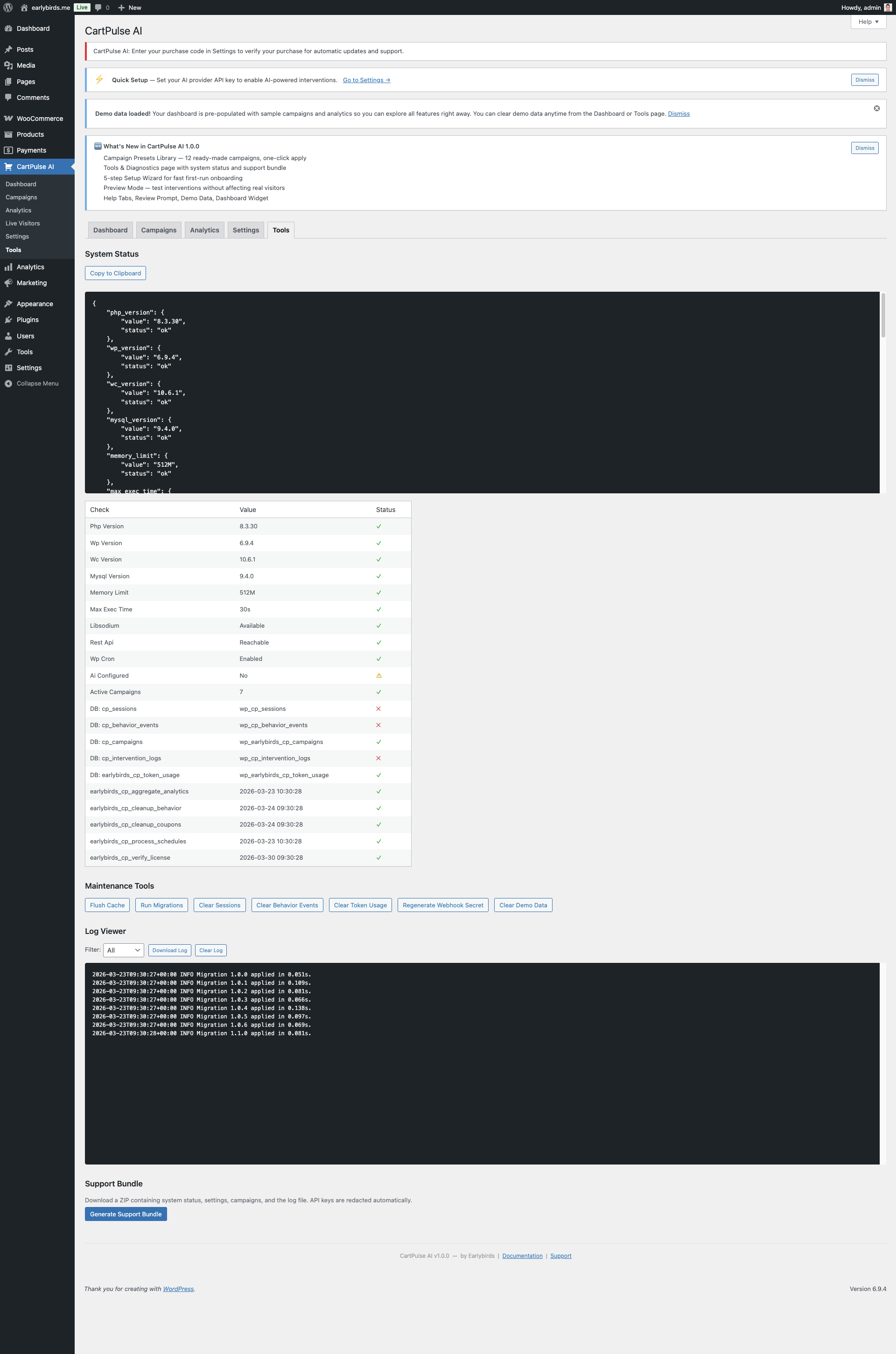 Tools & Diagnostics Page