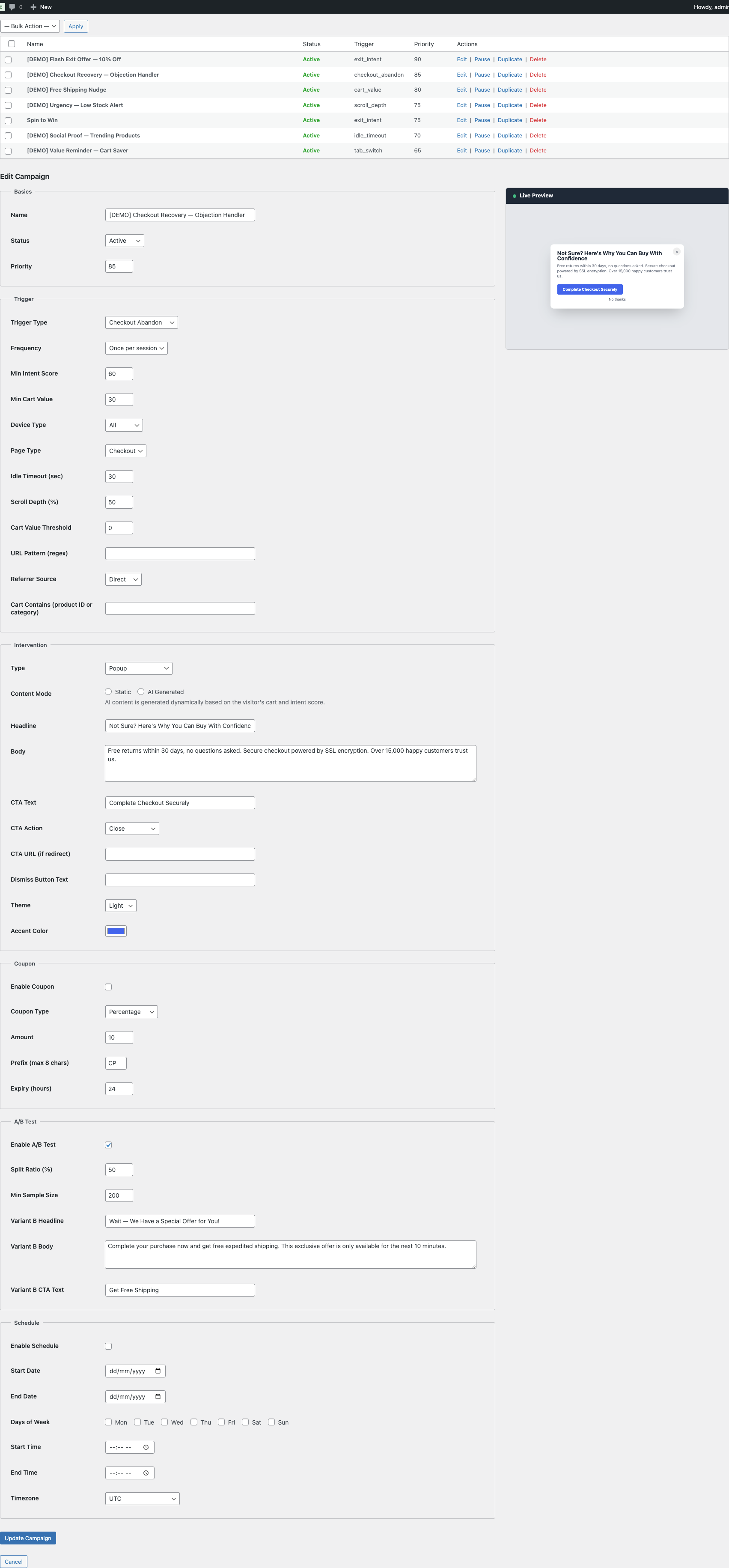 Trigger: Checkout Abandon