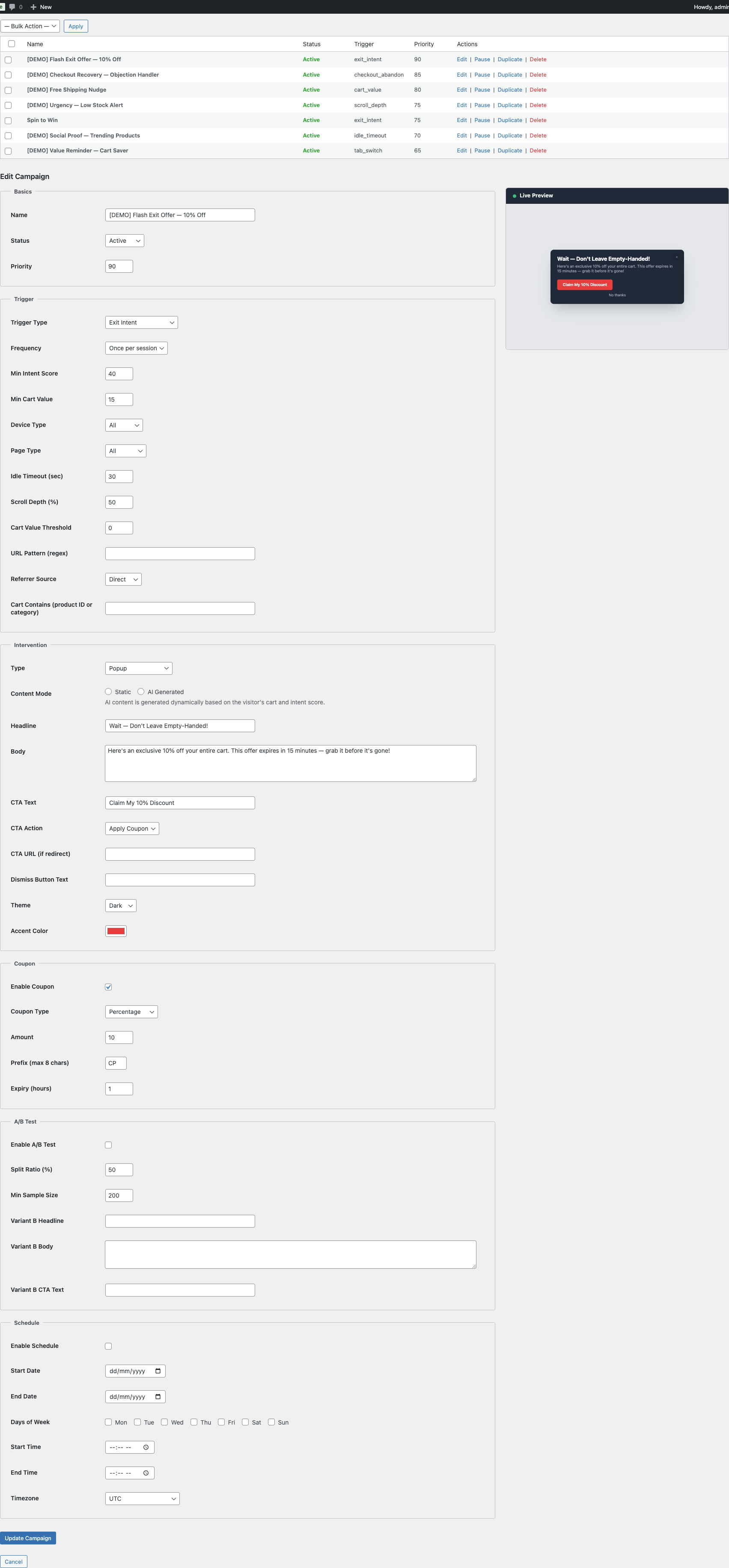 Trigger: Exit Intent